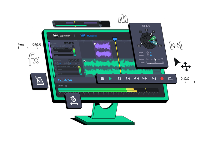 Das Audio-Editor-Programm wird auf dem Computer angezeigt  Illustration