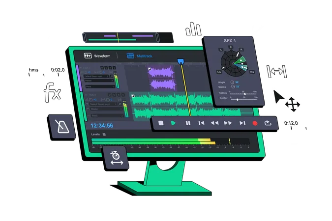 Das Audio-Editor-Programm wird auf dem Computer angezeigt  Illustration