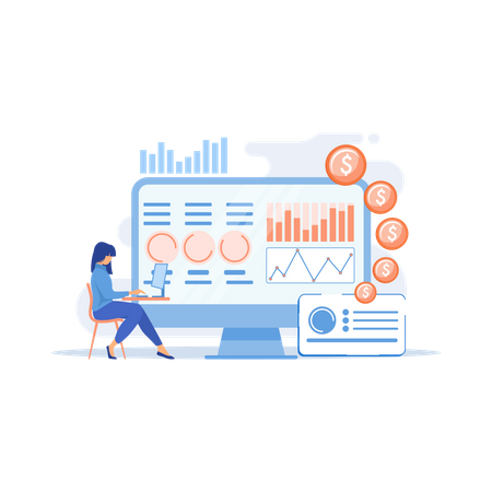 Data analyst consolidating financial information  Illustration