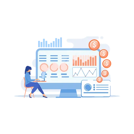 Data analyst consolidating financial information  Illustration