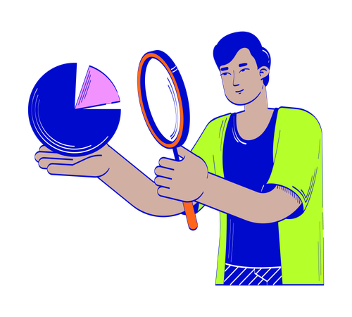 Data analyst holding magnifying glass  Illustration