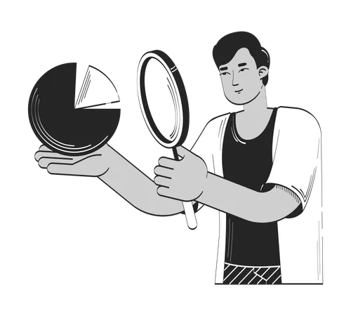 Data analyst holding magnifying glass  Illustration