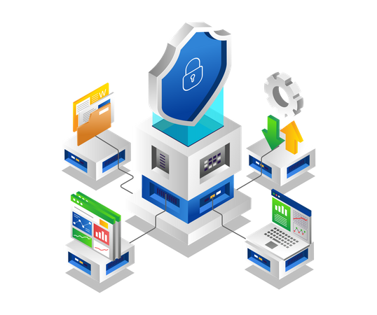 Data security technology cloud server network  イラスト