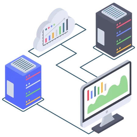 Datenbank-Cloud-Server-Konnektivität und -Analyse  Illustration