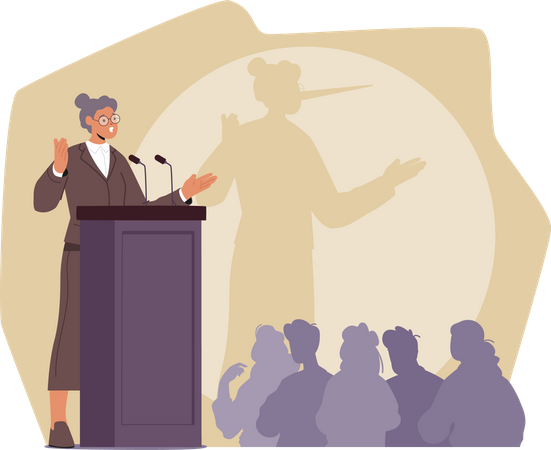 Deceitful Female Stand On Podium  Illustration