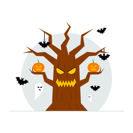 Decoração de árvore de Halloween  Ilustração