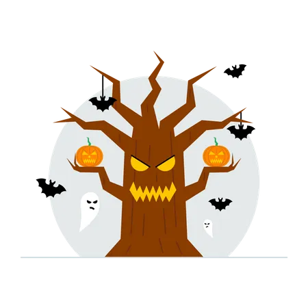 Decoração de árvore de Halloween  Ilustração