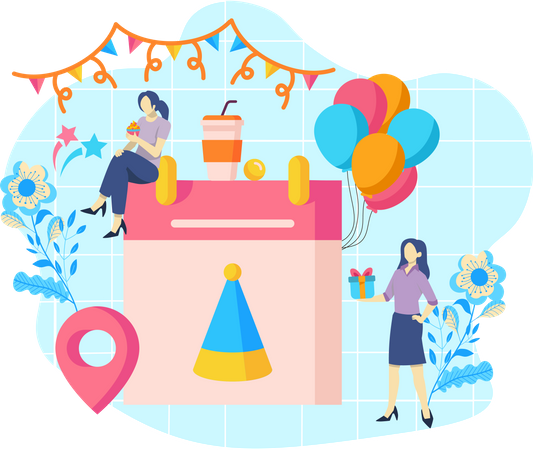 Decoração de festa de aniversário  Ilustração