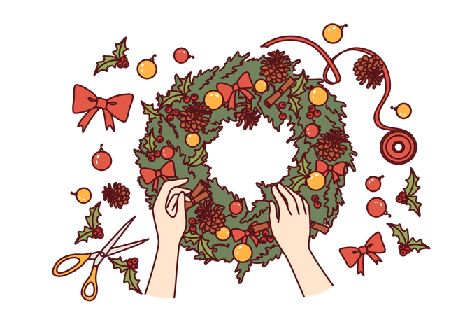 Décoration à la main d'une couronne de Noël  Illustration