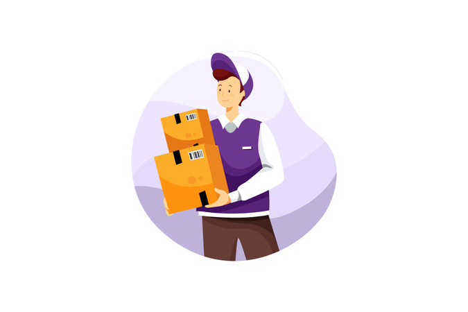 Delivery boy with boxes  イラスト