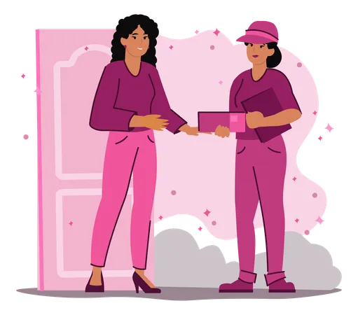 Delivery girl delivered parcel  Illustration