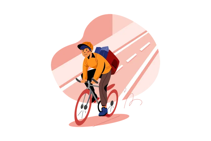 Delivery guy deliver the parcel on cycle  Illustration