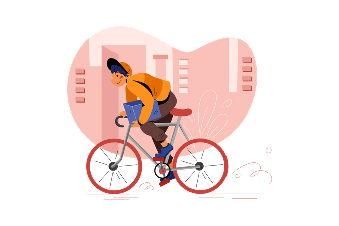 Delivery guy deliver the parcel on cycle  Illustration