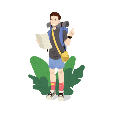 Delivery man checking direction into map  Illustration