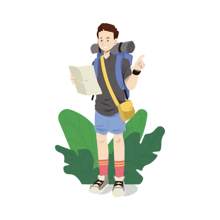 Delivery man checking direction into map  Illustration