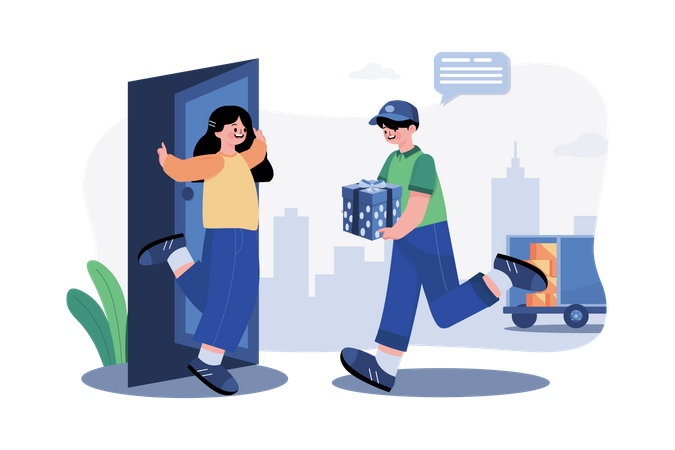 Delivery parcel to door  Illustration