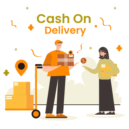 Delivery person giving package to woman  Illustration