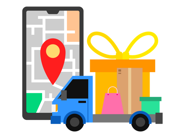 Delivery truck reaching at delivery location  Illustration