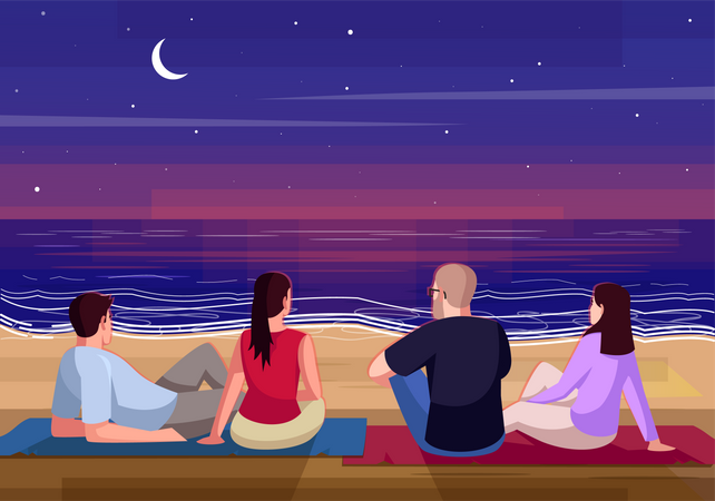 Descanso noturno na praia  Ilustração