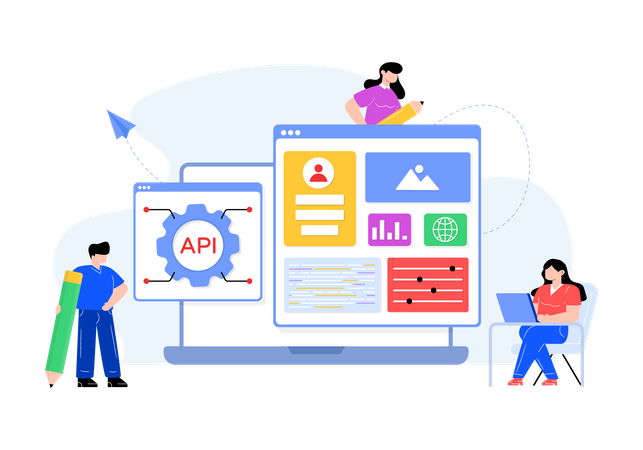 Desenvolvedores projetando interface de aplicativo  Ilustração