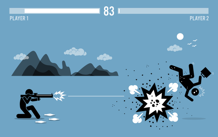 Destroying business competitor with a bazooka  Illustration