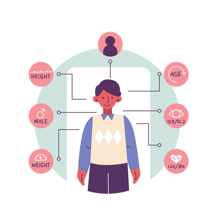 Datos básicos del paciente para perfil de salud.  Ilustración