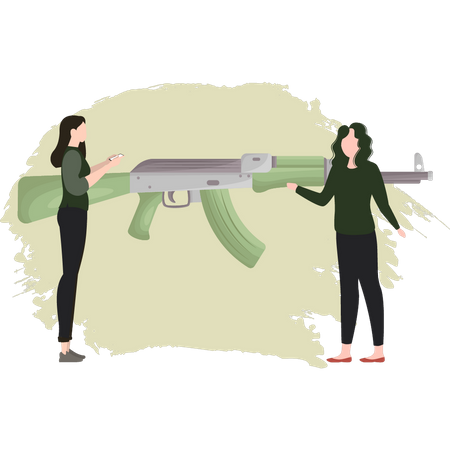 Deux femmes parlant d'armes à feu  Illustration