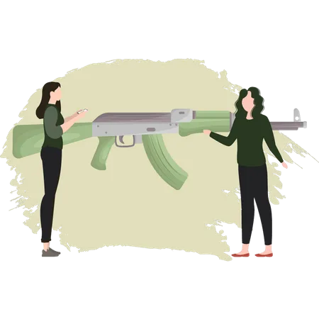 Deux femmes parlant d'armes à feu  Illustration