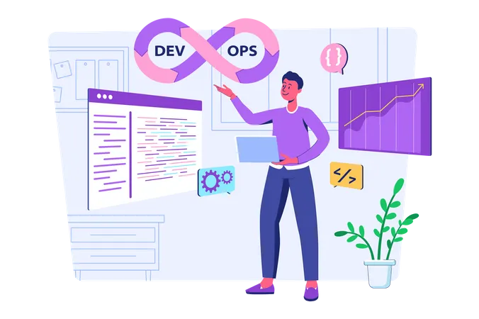 Développeur masculin à la recherche de DevOps  Illustration