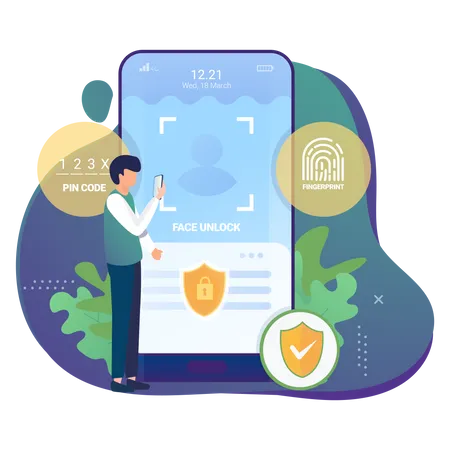 Déverrouillage du visage et sécurité du code PIN  Illustration