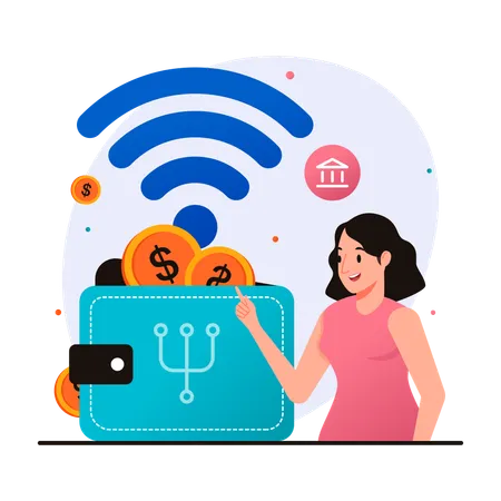 Digital electronic wallet banking tool  Illustration