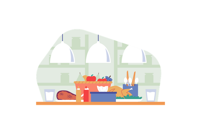 Dining Table Filled With Food  Illustration