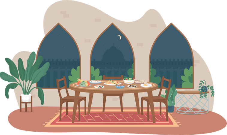 Dinner table in ramadan  Illustration