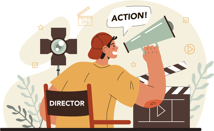 Director announcing action using megaphone  Illustration