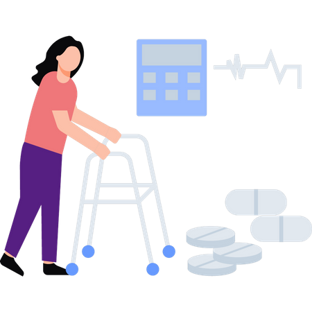 Disabled girl walking with walker  Illustration