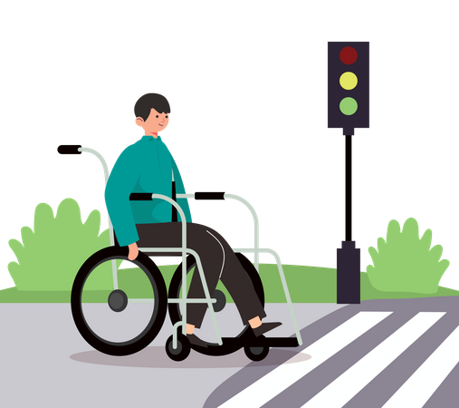 Disabled man at traffic signal  일러스트레이션