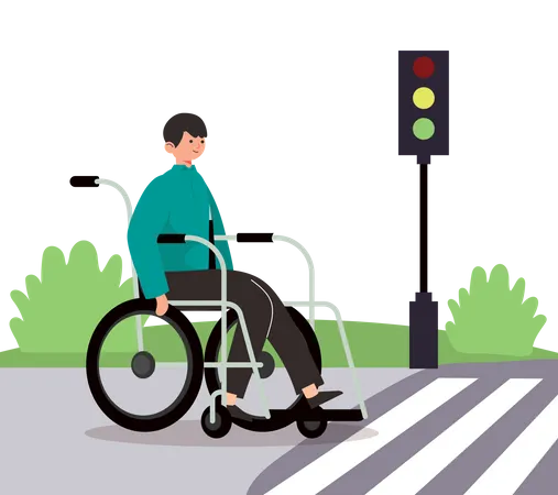 Disabled man at traffic signal  일러스트레이션