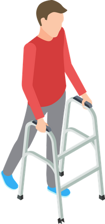 Disabled man walking with walker  Illustration