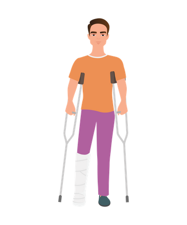 Disabled man with crutches  Illustration