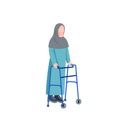 Disabled Muslim Woman With Walking Frame  Illustration