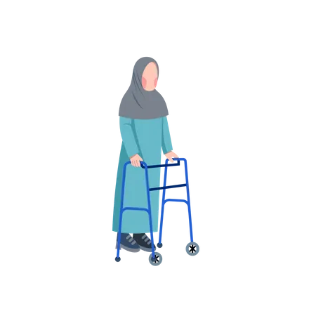 Disabled Muslim Woman With Walking Frame  Illustration