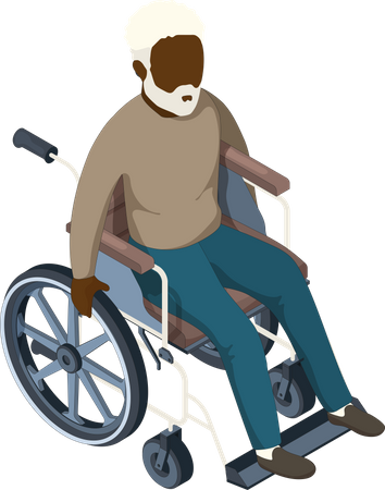 Disabled old male sitting on wheelchair  일러스트레이션