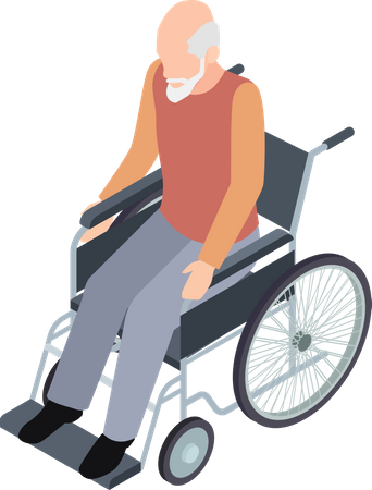 Disabled old male sitting on wheelchair  일러스트레이션