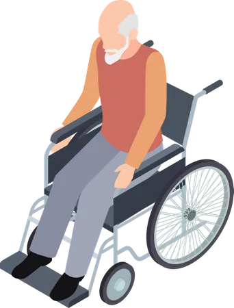 Disabled old male sitting on wheelchair  일러스트레이션