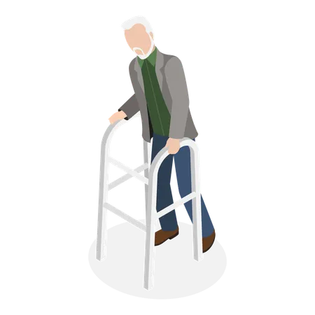 Disabled old person using walker  Illustration