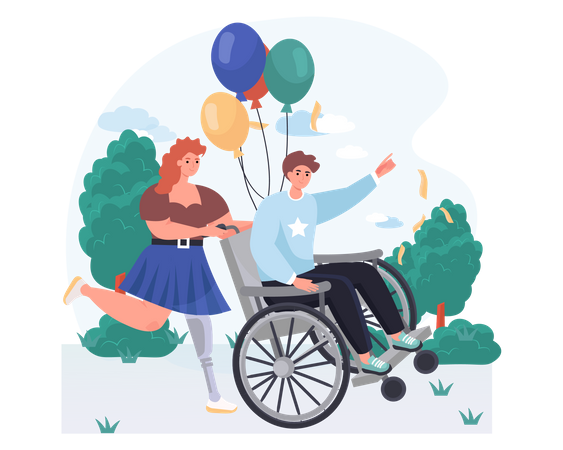 Disabled Woman and man are celebrating  Illustration