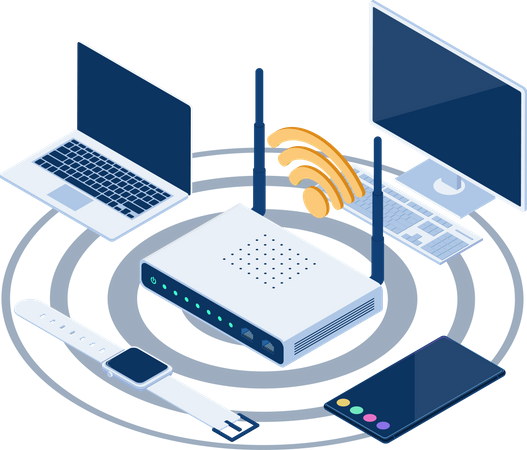 Dispositivos conectados a través de wifi  Ilustración