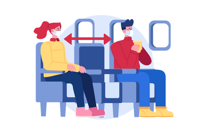 Distanciamiento social en los asientos de vuelo  Ilustración