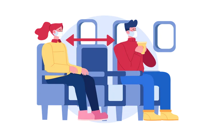 Distanciamiento social en los asientos de vuelo  Ilustración