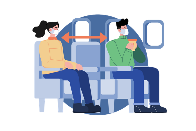 Distanciamiento social en los asientos de vuelo  Ilustración